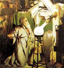 Pintura: "El Alquimista en busca de la piedra filosofal" de Joseph Wright mostraba a Hennig Brand descubriendo el fósforo. 